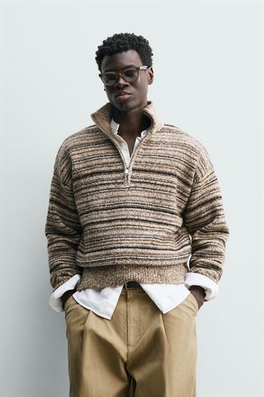 QUARTER-ZIP TWISTED YARN JUMPER - Toffee by Zara