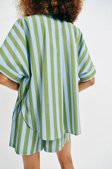 OVERSIZE STRIPED SHIRT - Green / Blue by Zara - Image 6