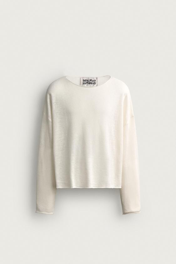 CROPPED FIT LINEN - WOOL SWEATER - Ecru by Zara - Image 0
