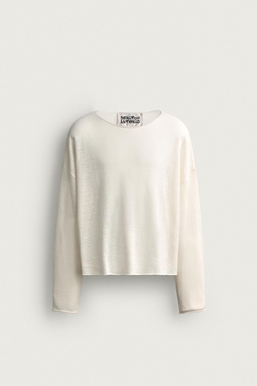 CROPPED FIT LINEN - WOOL SWEATER