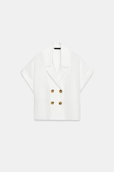 Zara SHORT SLEEVE WRAP SHIRT - White