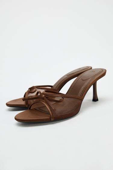 SANDALES EN MESH À LACET - Marron de Zara - Image 3