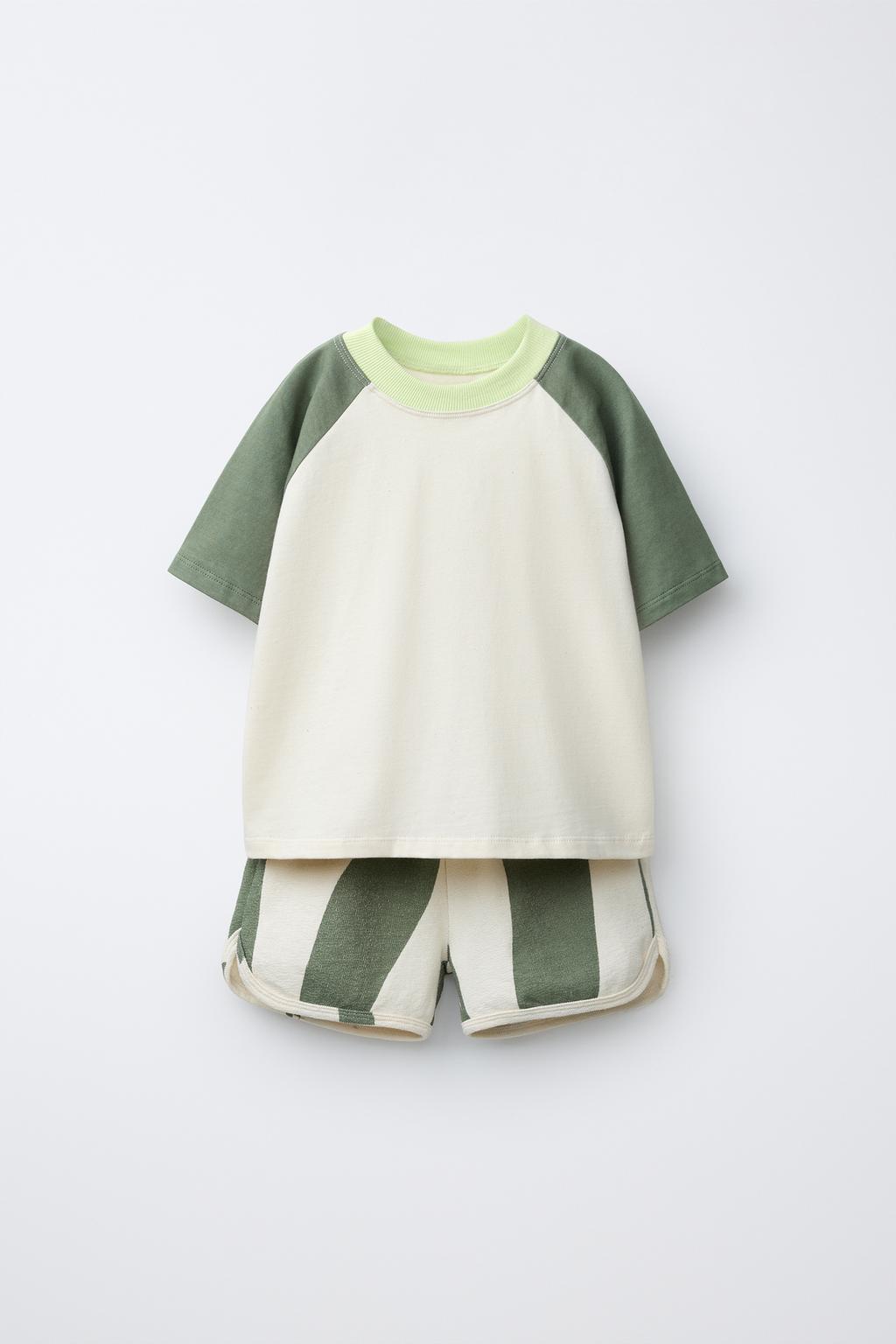 COLOUR BLOCK T-SHIRT AND WAVE BERMUDA SHORTS SET