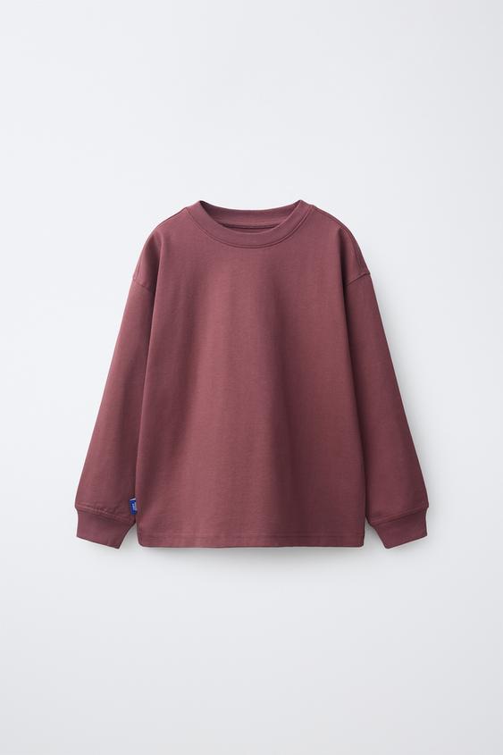ÁO PHÔNG HEAVYWEIGHT - Màu đỏ rượu từ Zara - Hình ảnh 0