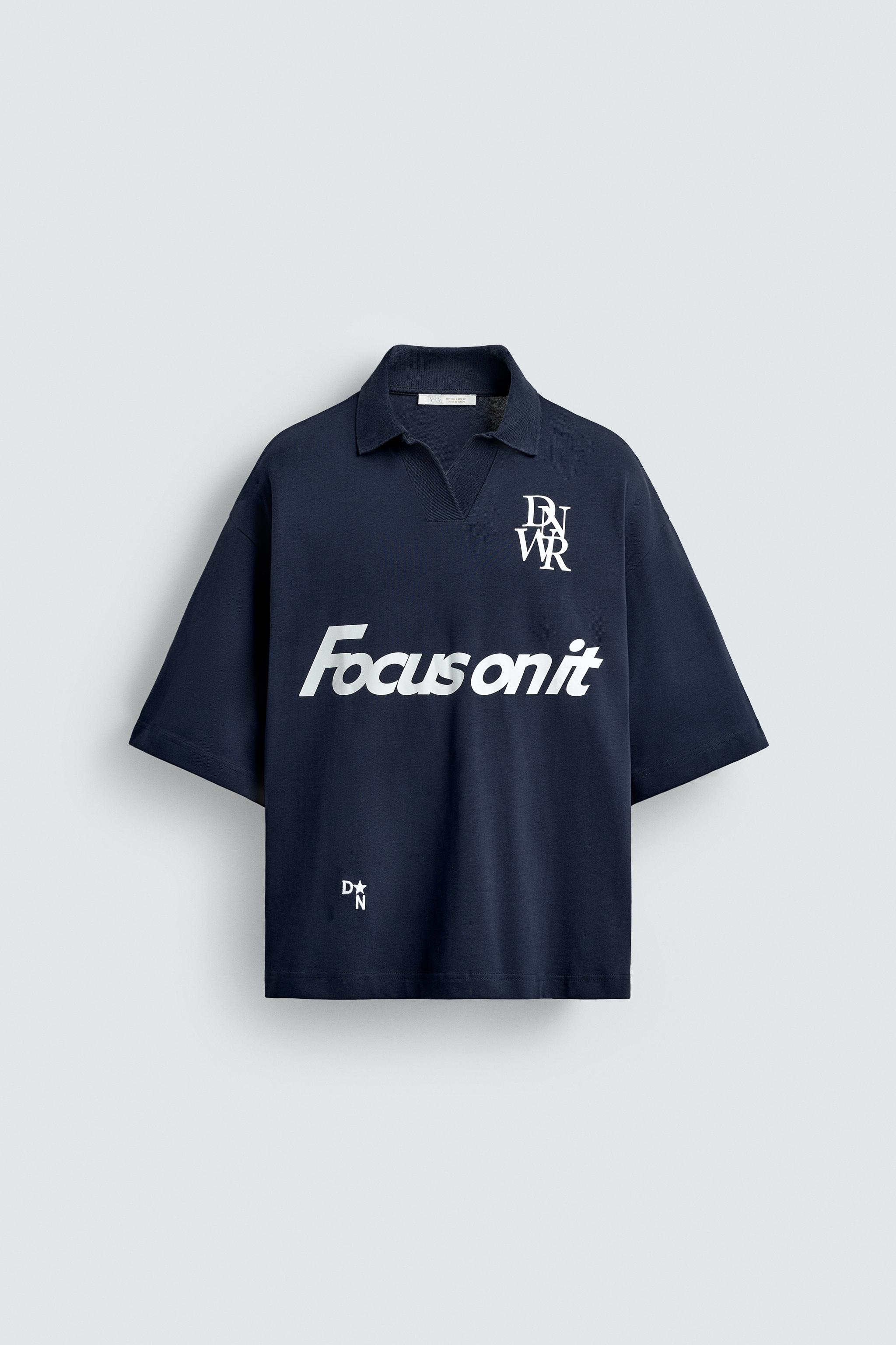 RETRO FOOTBALL PRINT POLO SHIRT - Navy blue | ZARA United States