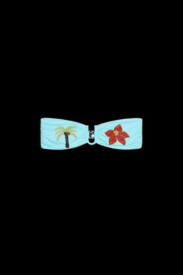 Zara PALM TREE BEADED BIKINI TOP - Turquoise - Image 0