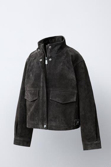 100% LEATHER JACKET WITH POCKETS - dark khaki by Zara