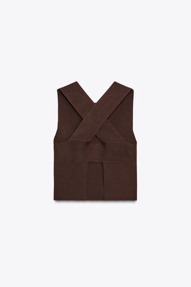 KNIT CUT-OUT BACK TOP - Brown by Zara - Image 3