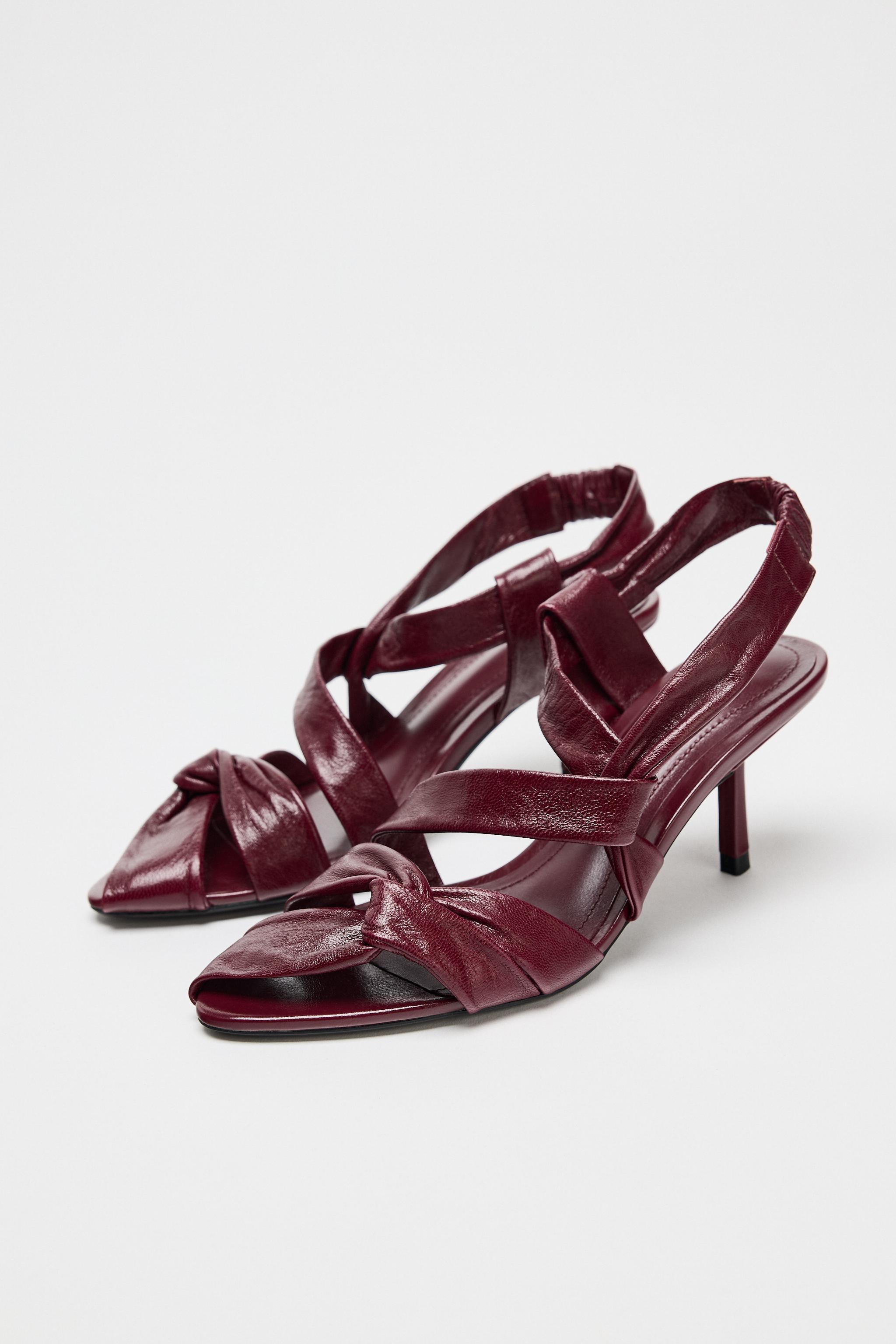 レザーストラップハイヒールサンダル - ボルドー | ZARA Japan
