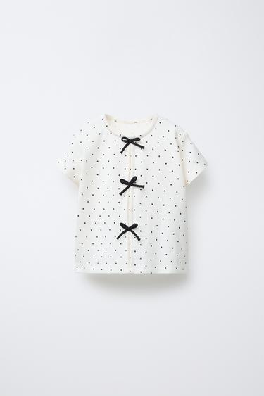 RIBBED T-SHIRT WITH BOWS - Ecru by Zara