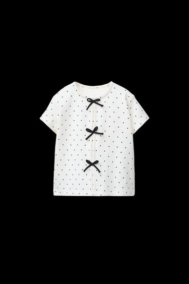 GERIPPTES T-SHIRT MIT SCHLEIFEN - Cremefarben von Zara - Bild 0