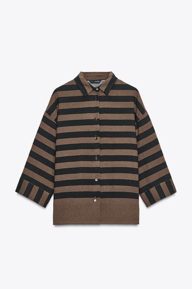 GESTREIFTES HEMD - Schwarz / Braun von Zara