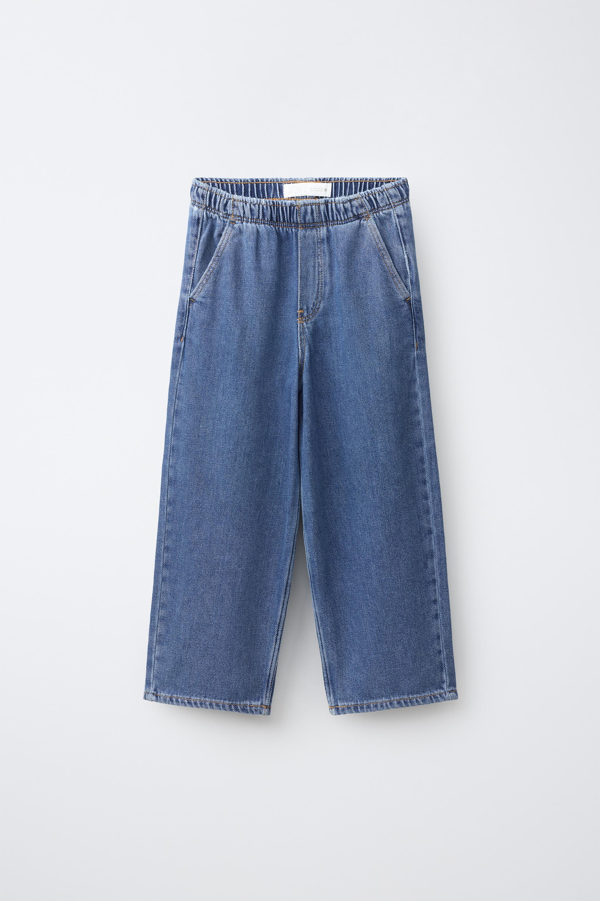 WASHED LOOSE-FIT JEANS — Mid-blue
