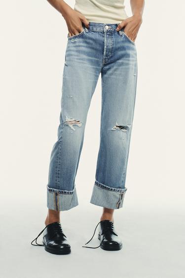 JEANS TRF TË DREJTA FOLD UP SHTRAT I MESËM - E kaltër nga Zara