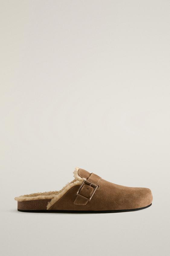 WARM LEATHER CLOGS - بيج الخاص بـ Zara - صورة 0