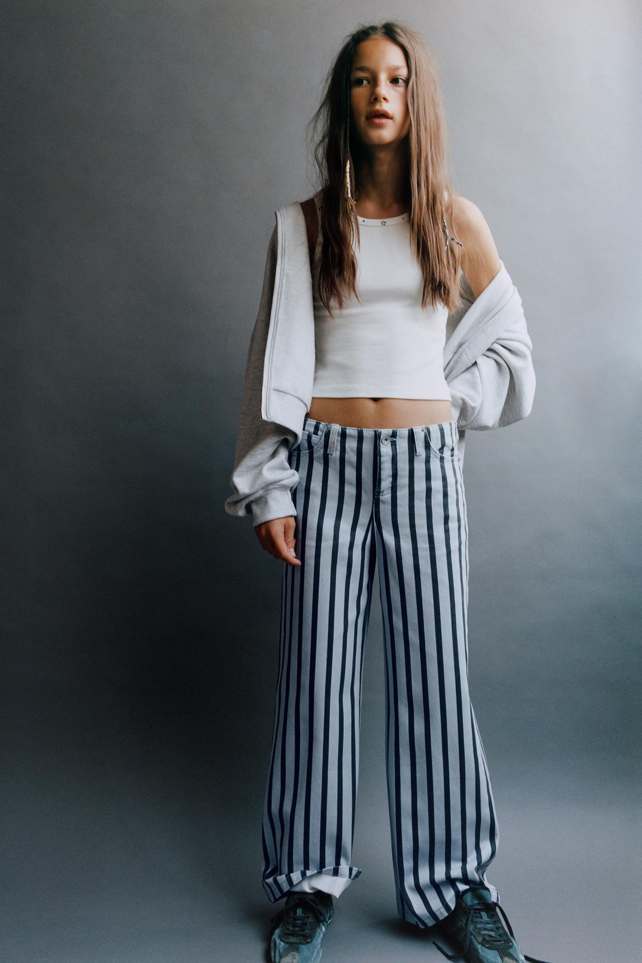 WIDE-LEG BELT LOOP JEANS — striped