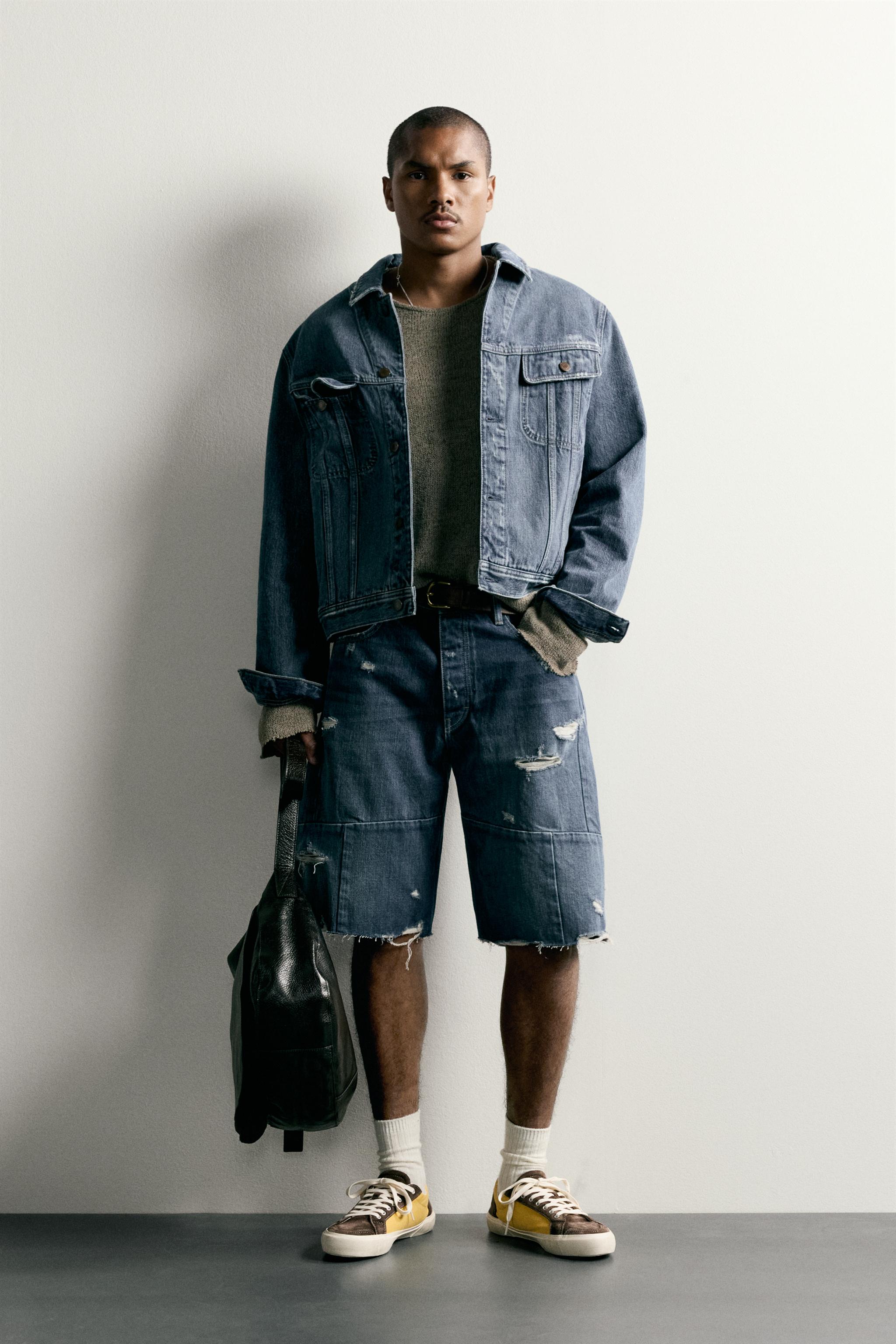 BAGGY FIT SEAMED DENIM SHORTS