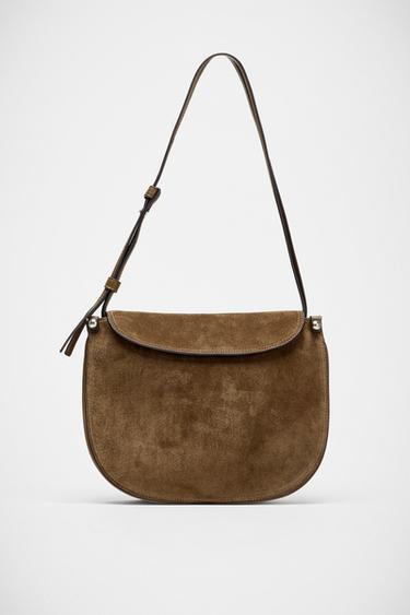 Zara LEATHER FLAP BAG - Green
