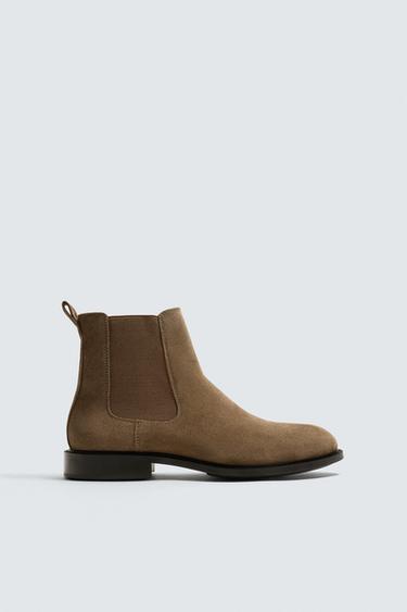 BOTA CHELSEA DE COURO - Cinza-toupeira da Zara