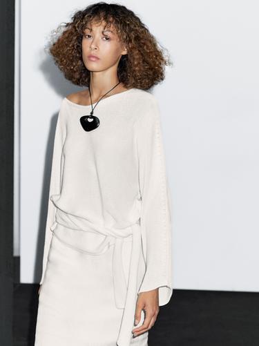 Zara Knit sweater with bow detail - White