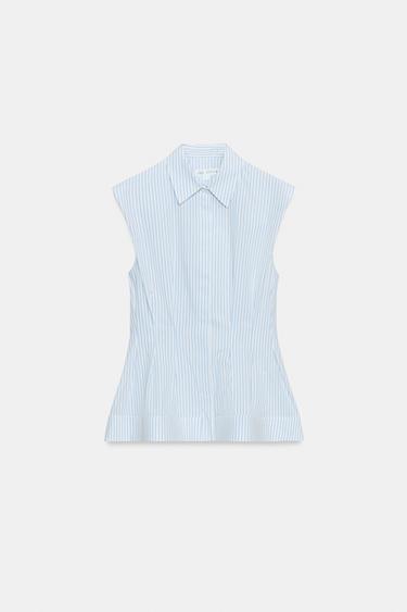 PLEATED SLEEVELESS SHIRT ZW COLLECTION - Blue/White by Zara - Image 6