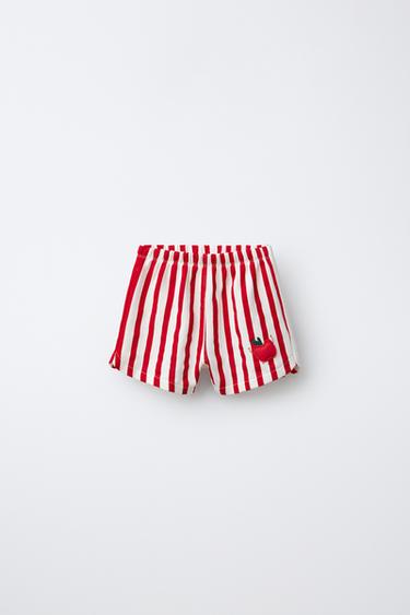 STRIPED BERMUDA SHORTS WITH APPLE APPLIQUÉ - White / Red by Zara