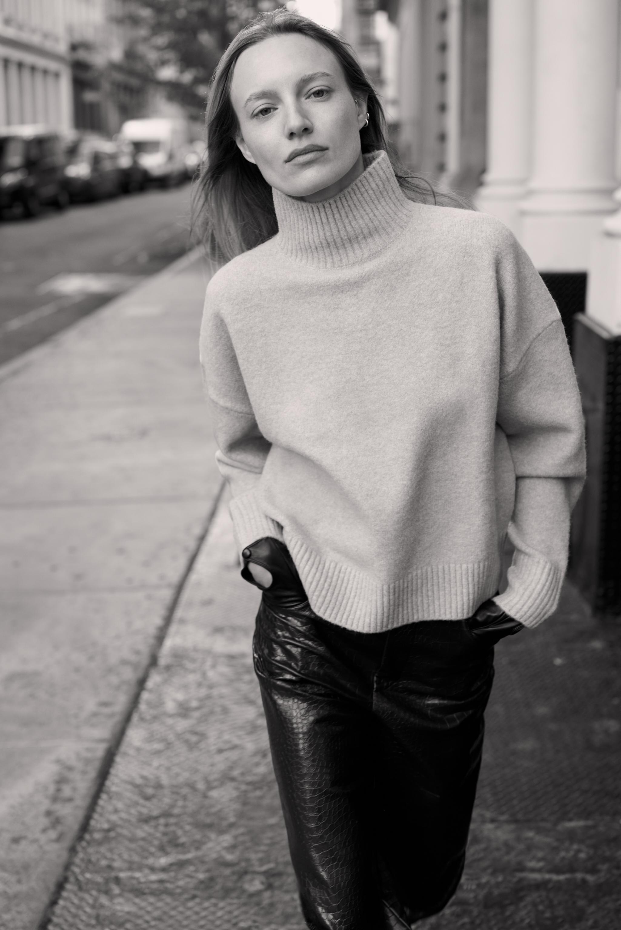 SOFT KNIT HIGH NECK JUMPER — Beige
