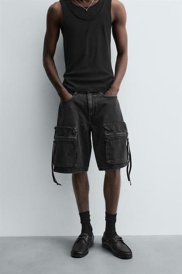 BERMUDA DENIM CARGO - Negro de Zara