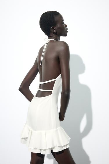 ROBE MINI HALTER À VOLANTS - Écru de Zara - Image 3