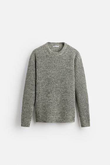 Zara TWINE TEXTURED SWEATER - Ecru / Black
