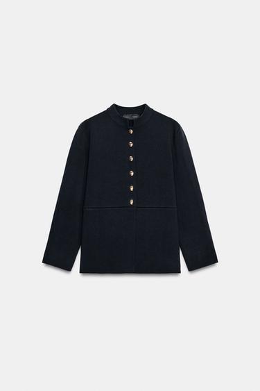 CHAQUETA PUNTO PEPLUM BOTÓN DORADO - Marino de Zara