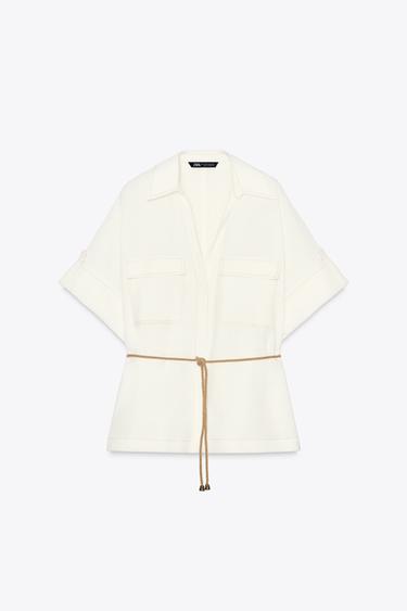 RAMIE SAFARI SHIRT WITH DRAWSTRING - Oyster-white by Zara - Image 4