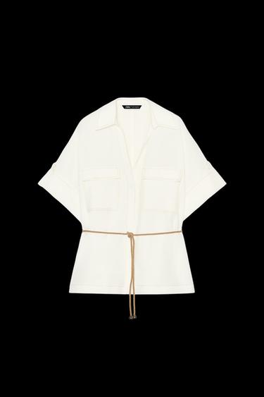 Zara RAMIE SAFARI SHIRT WITH DRAWSTRING - Oyster-white - Image 0