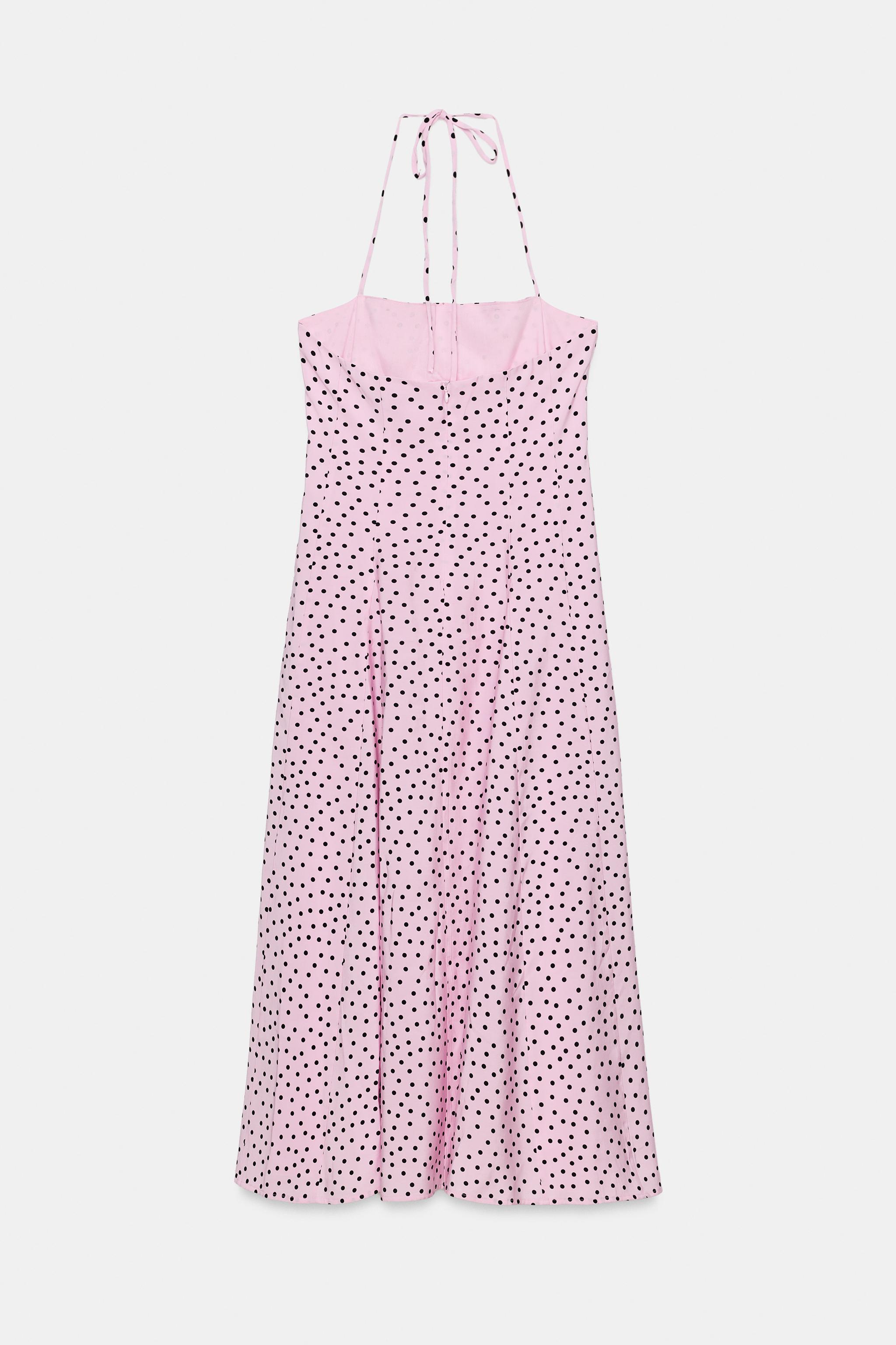 Zara Puantiye Desenli Hacimli Halter Midi Elbise görsel 4
