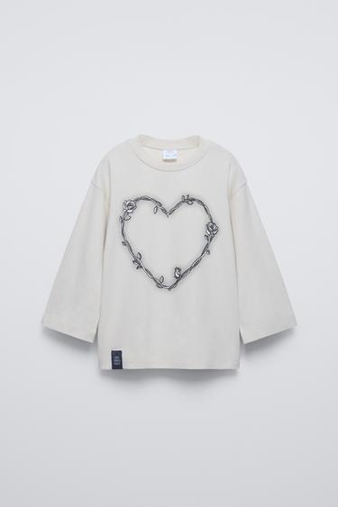 HEART AND FLOWERS T-SHIRT - Ice by Zara