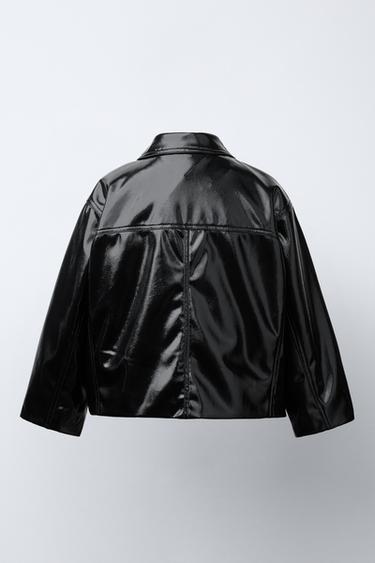 BLOUSON EN MATIÈRE SYNTHÈTIQUE - Noir de Zara - Image 3