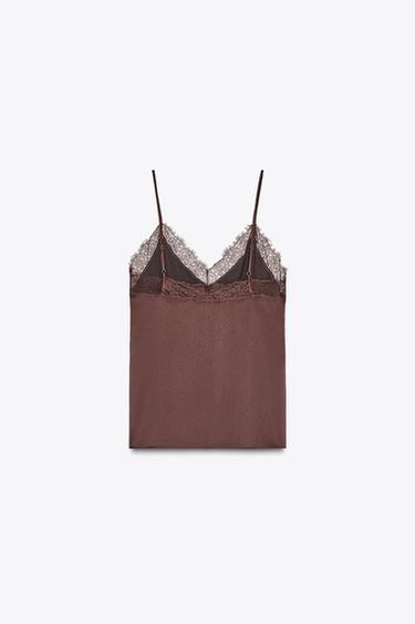 SATIN TOP WITH LACE - chocolate by Zara - Image 6