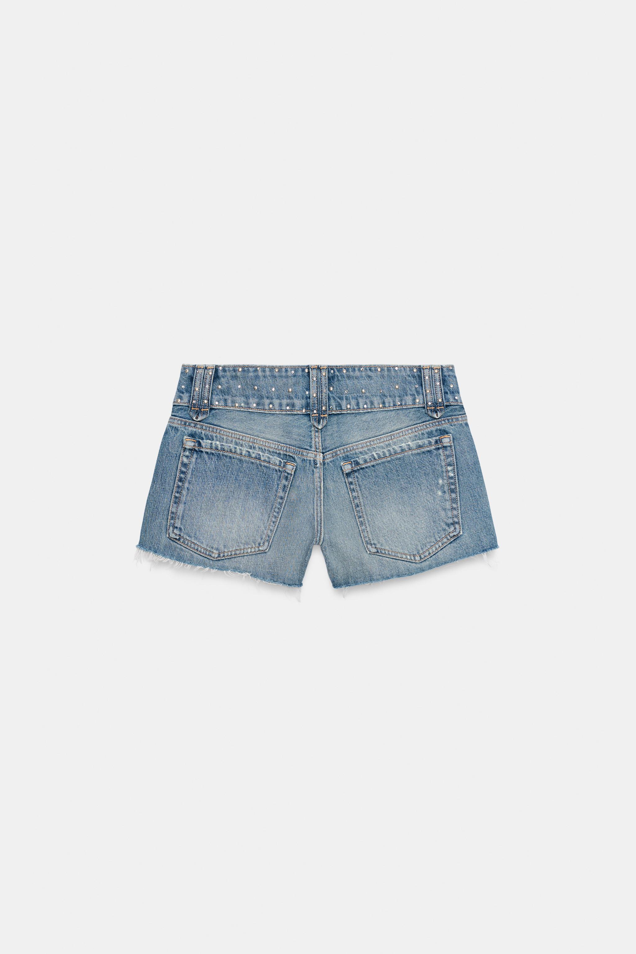 STUDDED TRF MINI DENIM SHORTS