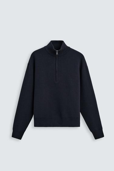Zara QUARTER ZIP SWEATER - Navy blue