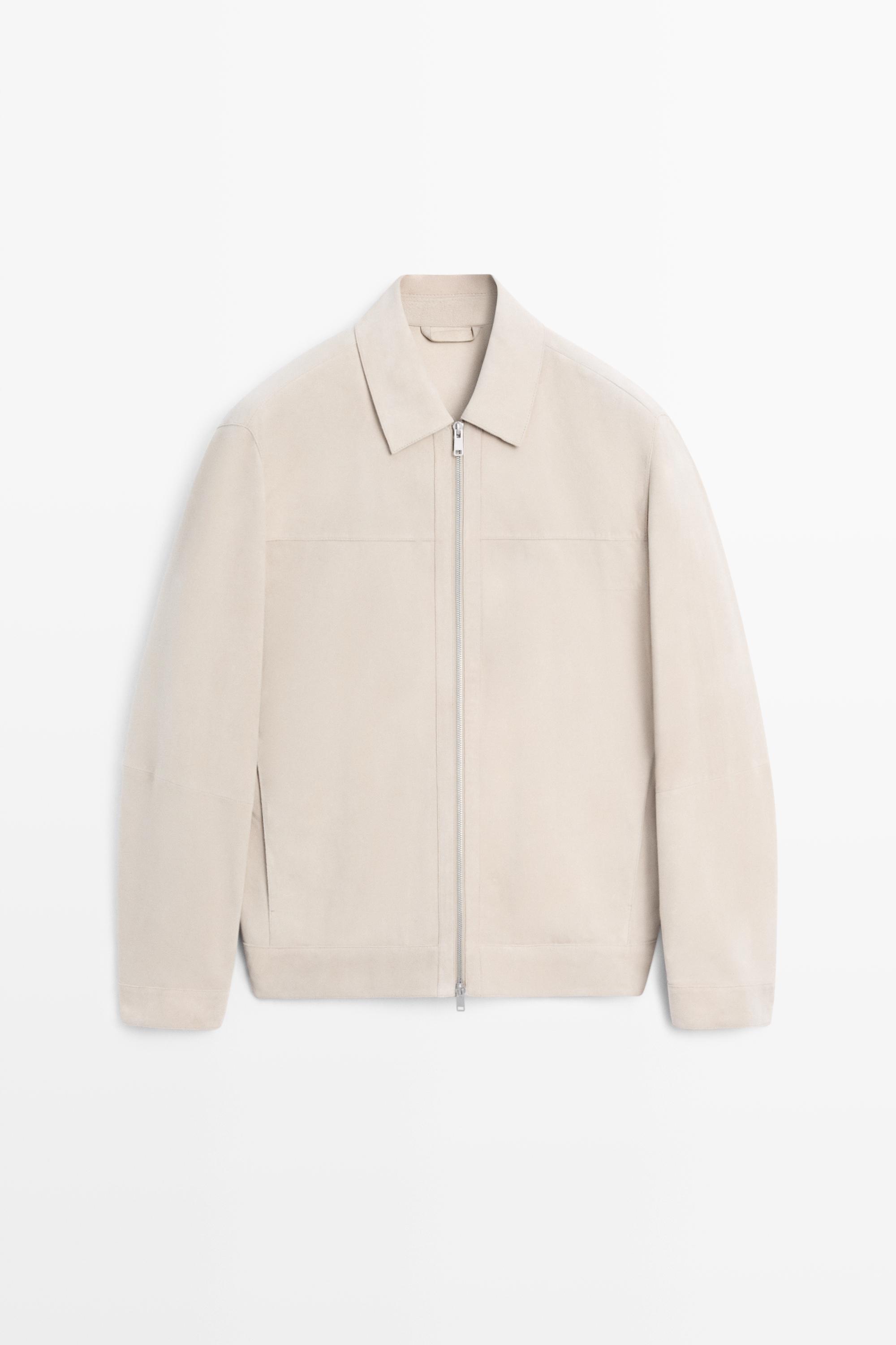 Suede leather jacket with collar