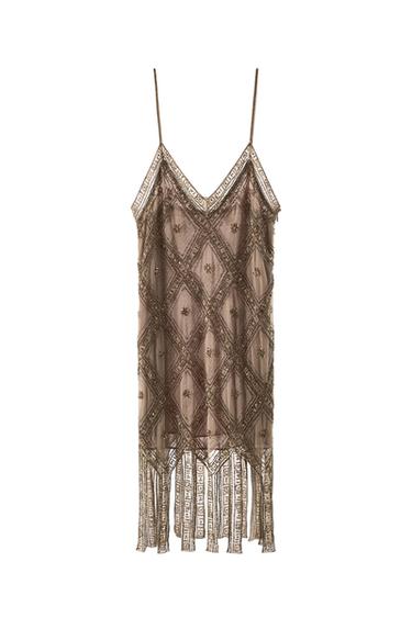 Zara EMBROIDERED TULLE DRESS - Gold - Image 0