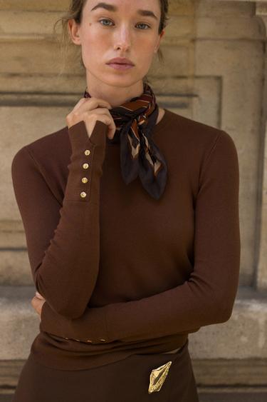 Zara BASIC PLAIN KNIT SWEATER - Chocolate