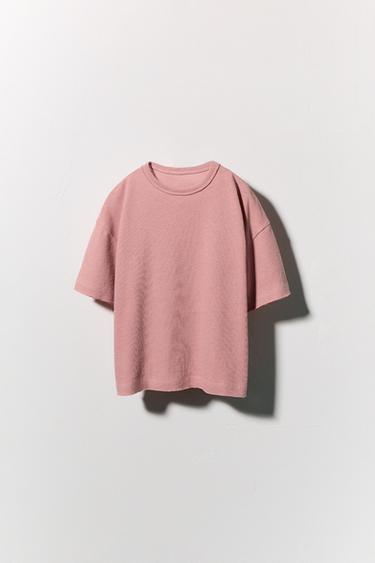 CAMISETA EFEECTO LAVADO CON ALGODÓN Y LINO - Rosa palo de Zara