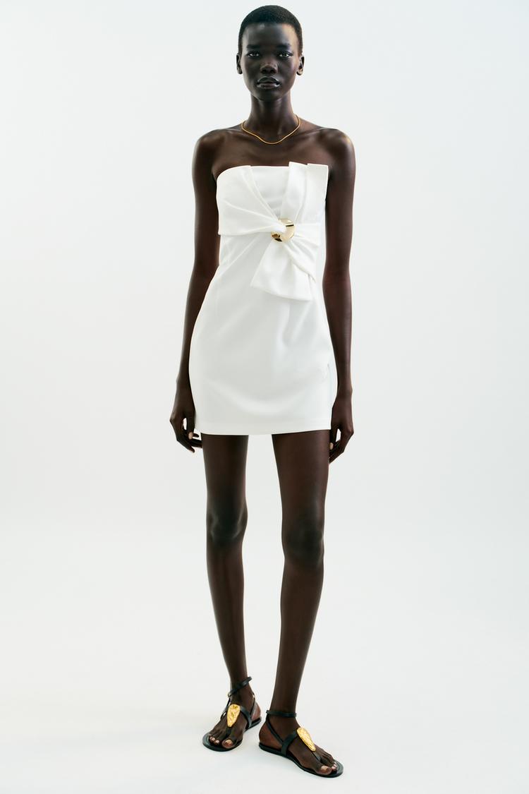 GOLD APPLIQUÉ BOW MINI DRESS