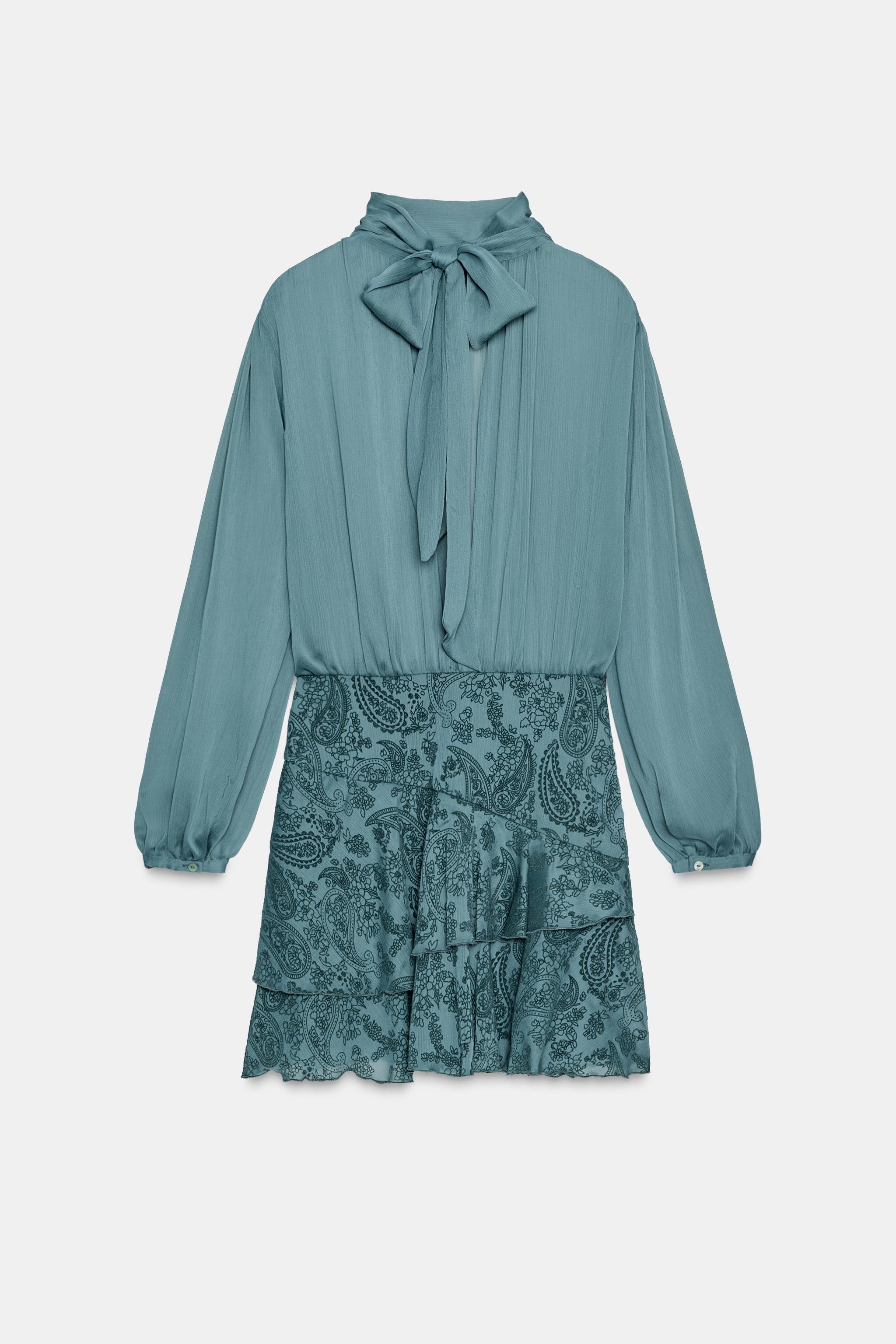 RUFFLED COMBINATION MINI DRESS - Sea green | ZARA United States