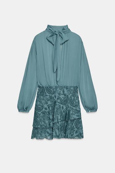 ROBE COURTE BIMATIÈRE À VOLANTS - Vert d'eau de Zara - Image 6