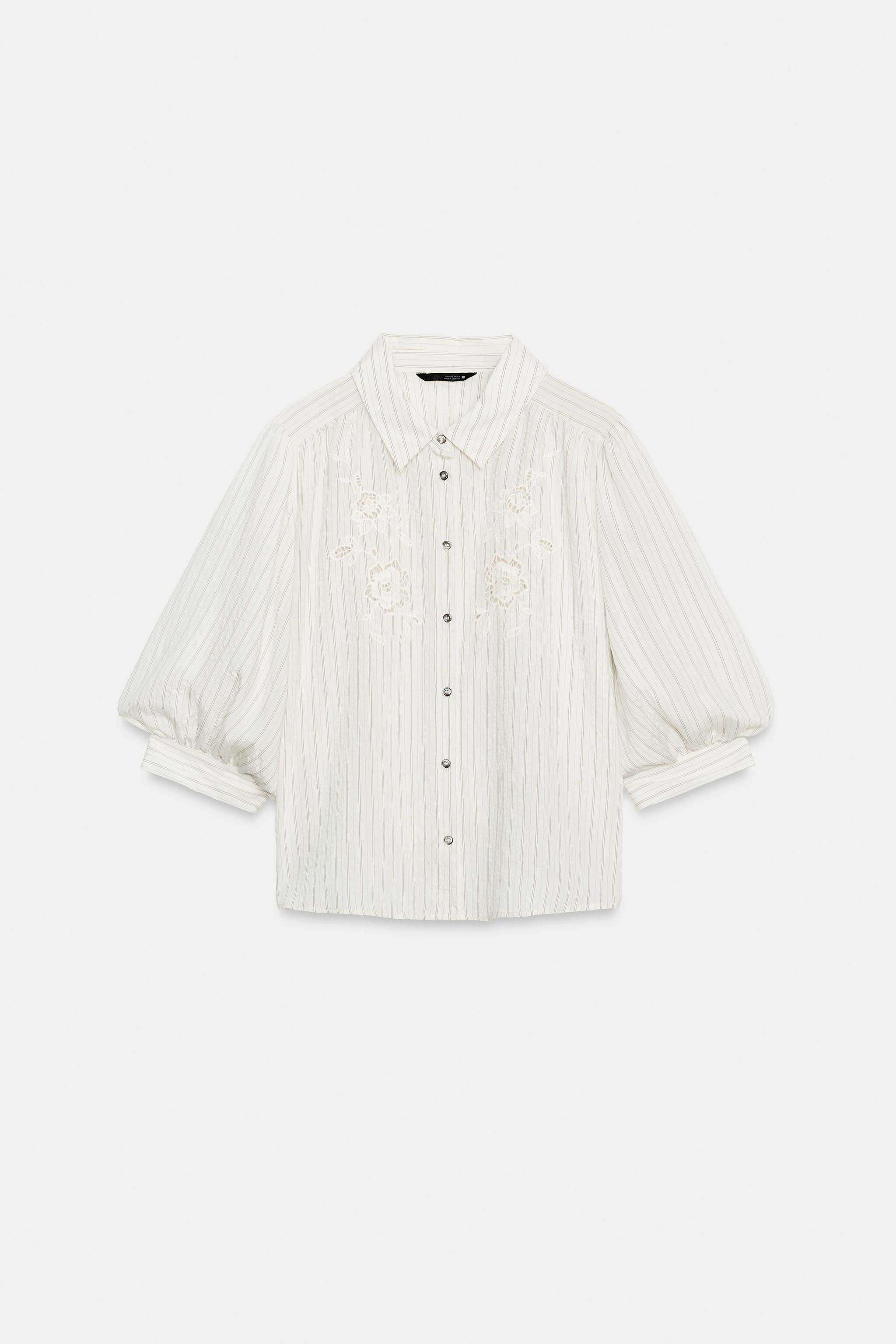 Женские рубашки Zara STRIPED EYELET EMBROIDERY SHIRT — фото 5