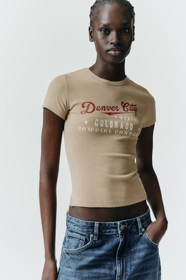 CAMISETA COM MENSAGEM - castanho da Zara