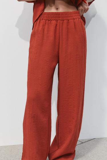 RUSTIC WIDE-LEG TROUSERS - Terracotta by Zara