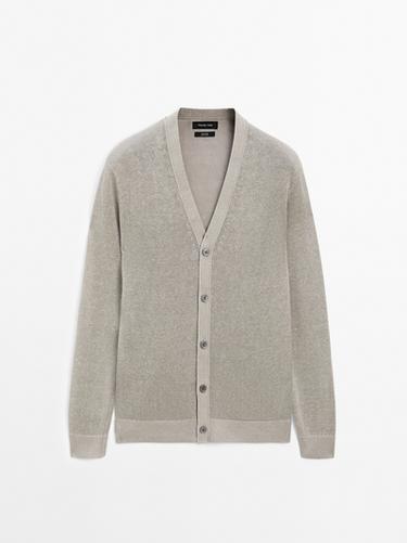 Zara 100% linen knit cardigan - GREENISH